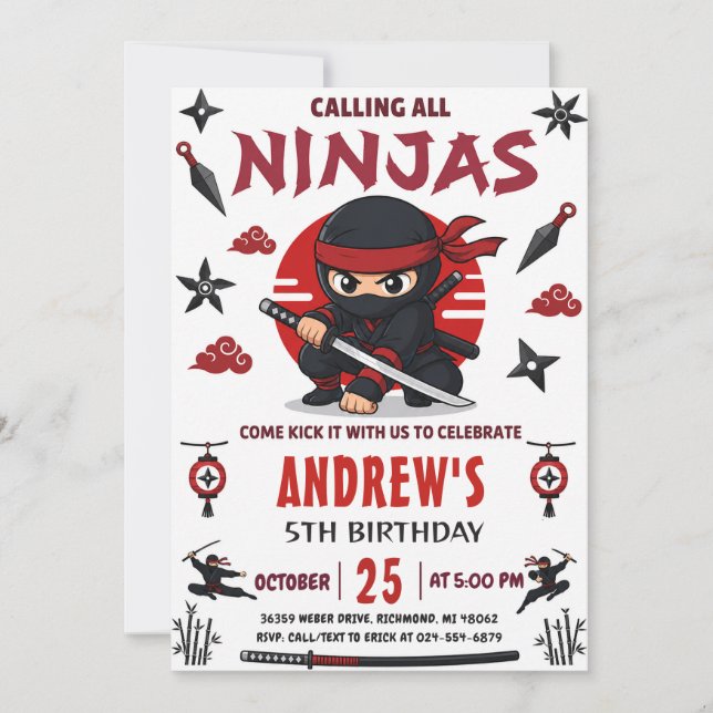 Personlig Ninja Warrior Födelsedagsfest Inbjudningar (Framsida)
