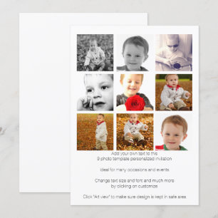 Personlig nio-foto-mall inbjudningar