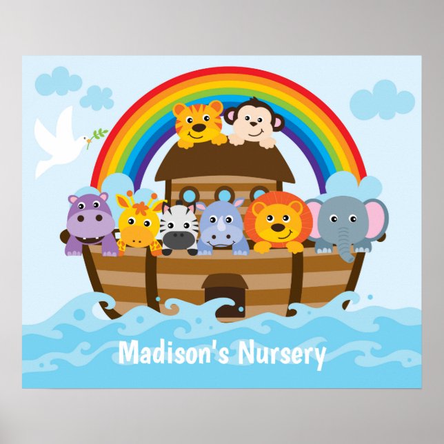 Personlig Noahs Ark Baby Nursery Poster (Framsidan)
