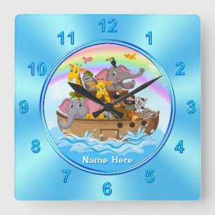 Personlig, Noahs Ark Clock, för barn Fyrkantig Klocka