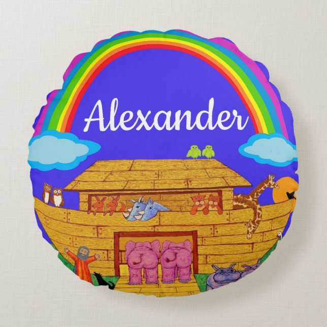 Personlig Noahs Ark Nursery/ barnkudde Rund Kudde (Framsidan)
