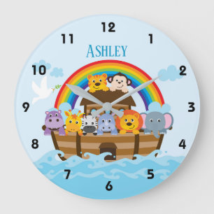 Personlig Noahs Ark Nursery Wall Clock Stor Klocka