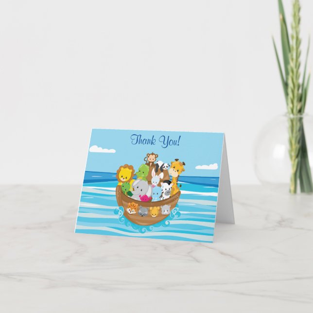 Personlig Noahs Ark tema med Baby djur Tack Kort (Framsida)