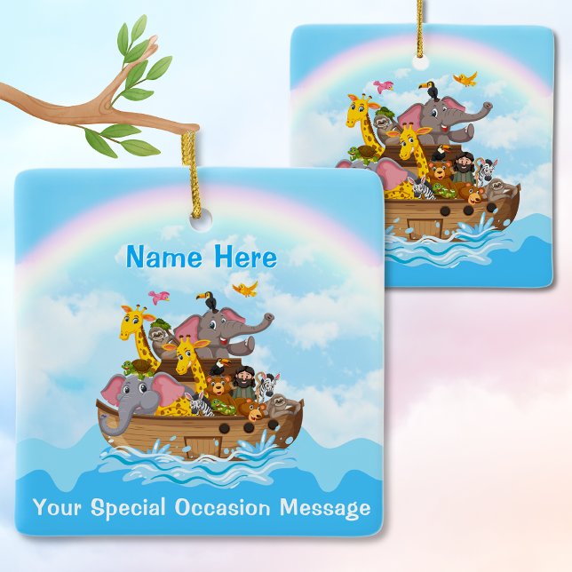 Personlig, Noahs Ark-utsmyckning för valfri Tillfä Julgransprydnad Keramik (Noah's Ark Christmas Tree Ornament, for your Noah's Ark Christmas Tree. Noah's Ark Ornament, Custom.)