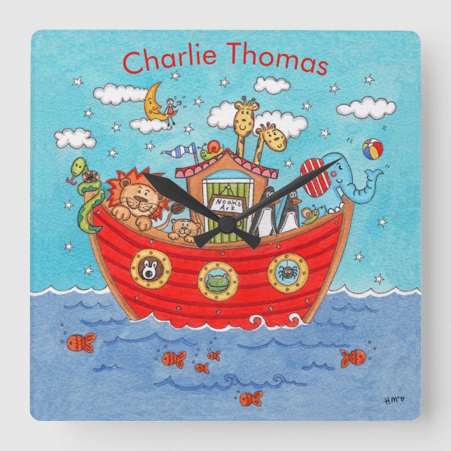 Personlig Noas ark  Fyrkantig Klocka (Framsida)