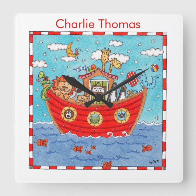 Personlig Noas ark  Fyrkantig Klocka (Framsida)