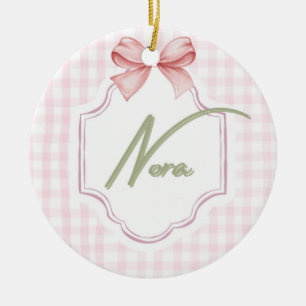 Personlig Nora Flicka Nursery Bow&Gingham Julgransprydnad Keramik