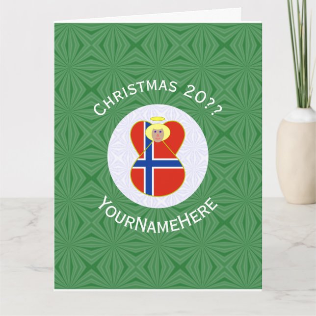 Personlig norsk ängel julflagga  kort (Framsida)