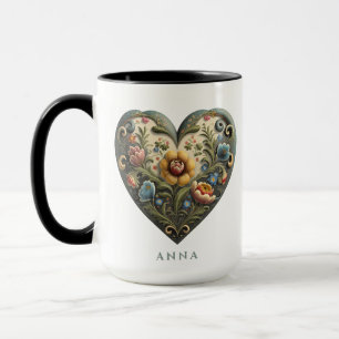 Personlig Norsk Rosemaling Folk Art Heart M Mugg