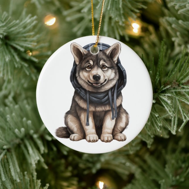 Personlig Norska Elkhound Hund Julgransprydnad Keramik (Träd)