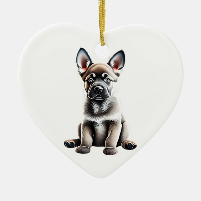 Personlig Norska Elkhound Puppy Julgransprydnad Keramik (Framsidan)
