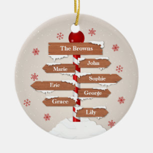Personlig North Pole 7 Family Namn Julgransprydnad Keramik
