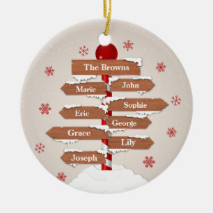 Personlig North Pole 8 Family Namn Julgransprydnad Keramik