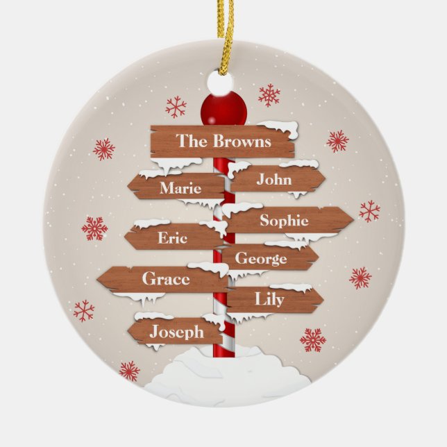 Personlig North Pole 8 Family Namn Julgransprydnad Keramik (Framsidan)