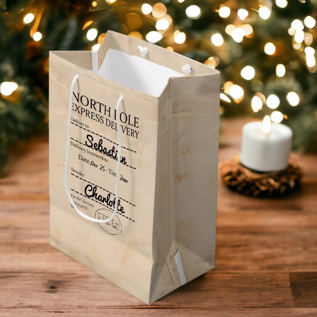 Personlig North Pole Express-leverans jul (Personalized North Pole Express Delivery Christmas Medium Gift Bag from Ricaso)