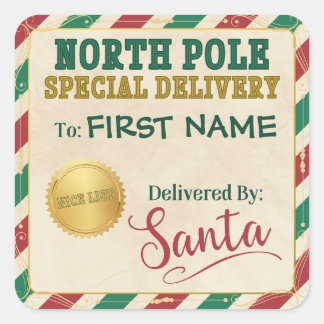 Personlig North Pole Speciell Delivery - Santa Fyrkantigt Klistermärke