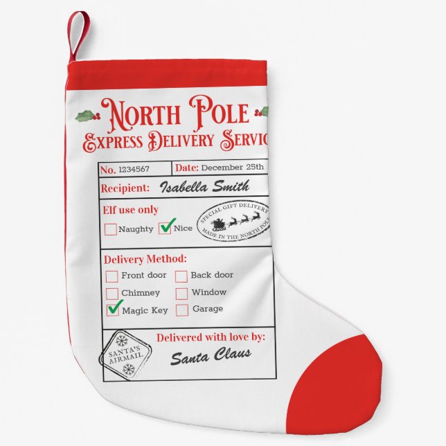 Personlig North Pole Speciell Delivery Santa Liten Julstrumpa (Framsidan)