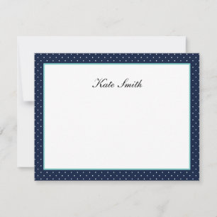 Personlig Note Cards - Navy Blue & Aqua - Dots Inbjudningar