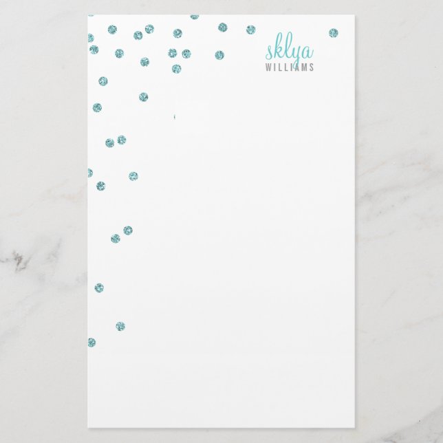 PERSONLIG NOTE-poka prick konetti blue glitter Brevpapper (Framsida)