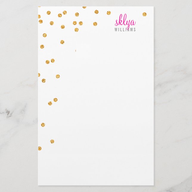 PERSONLIG NOTE-poka prick konetti fet guld glitter Brevpapper (Framsida)
