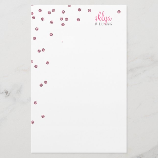 PERSONLIG NOTE-poka prick konetti rosa glitter Brevpapper (Framsida)