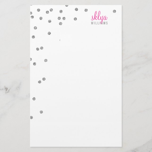 PERSONLIG NOTE-poka prick konetti silver glitter Brevpapper (Framsida)