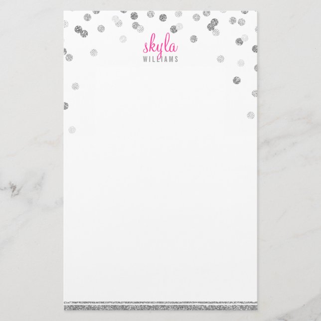 PERSONLIG NOTE-poka prick konetti silver glitter Brevpapper (Framsida)