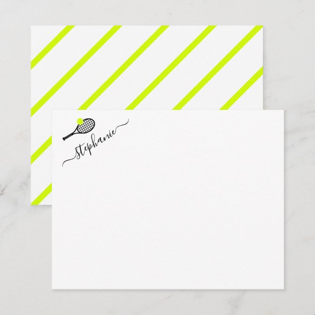 Personlig notkort med randig tennis-tema anteckningskort (Fram/baksida)