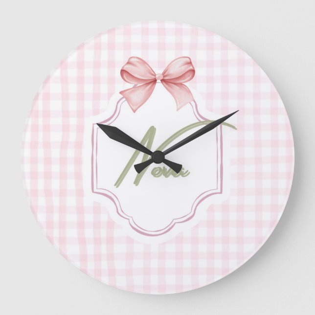 Personlig Nova Babyflicka Nursery Bow&Gingham Stor Klocka (Framsida)