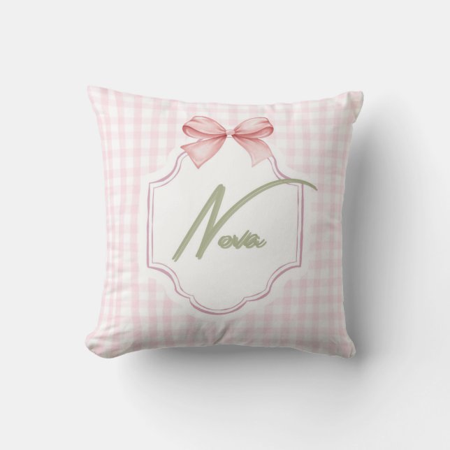 Personlig Nova Flicka Nursery Bow&Gingham Kudde (Framsida)