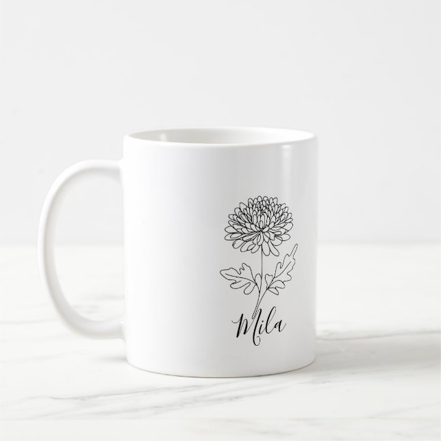 Personlig November Chrysanthemum Birth Flower Kaffemugg (Vänster)