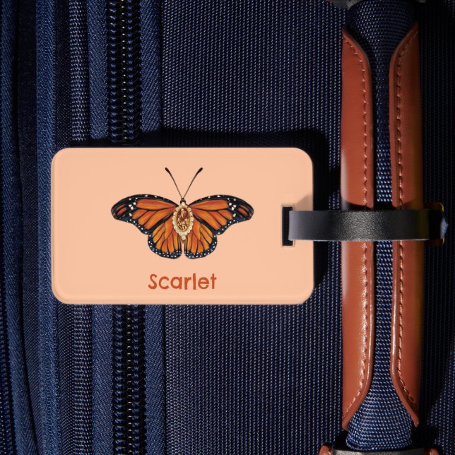 Personlig November Citrine Monarch Butterfly Bagagebricka (Baksida Insitu 2)