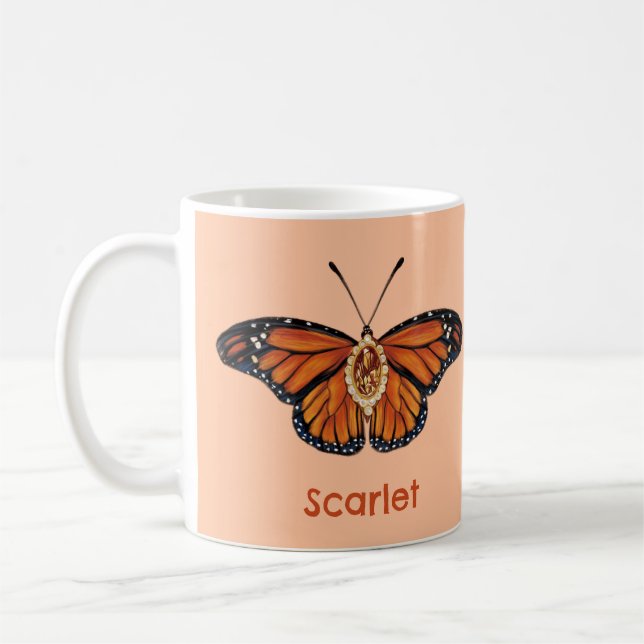 Personlig November Citrine Monarch Butterfly Kaffemugg (Vänster)