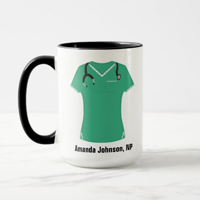 Personlig NP Nurse Practister Aqua Scrubs Mugg (Vänster)