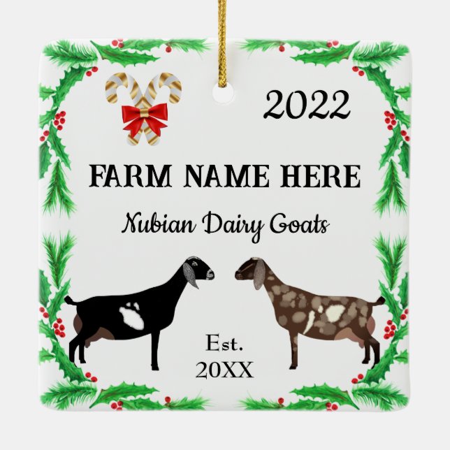 Personlig Nubian Dairy Goat Farm jul Julgransprydnad Keramik (Baksida)