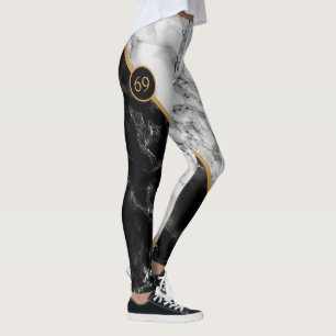 personlig Numbers Leggings Black White Marble