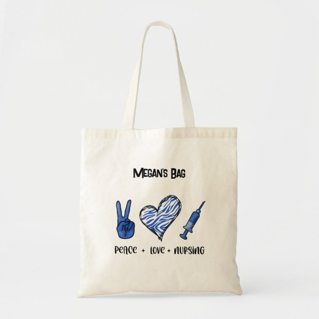 Personlig Nurse Bag-Peace, Kärlek & Nursing Tygkasse (Framsidan)