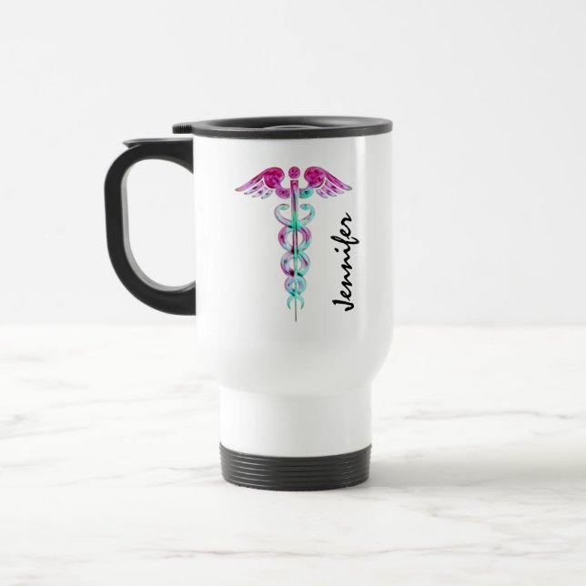 Personlig Nurse Caduceus Medical Rosa Teal Resemugg (Vänster)