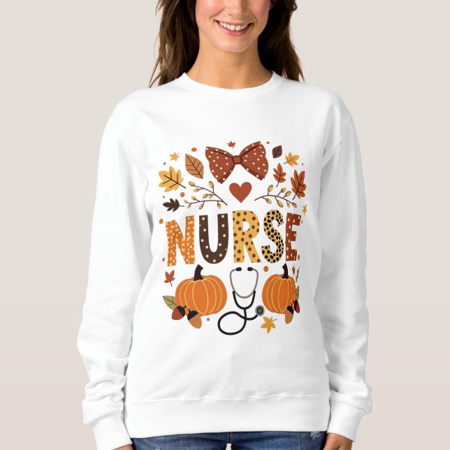 Personlig Nurse - Cute Pumpkin & Höst löv T Shirt (Framsida)