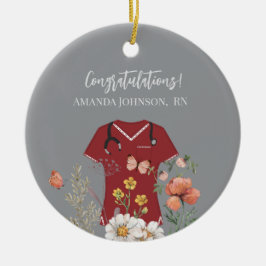 Personlig Nurse RN LPN NP Maroon Scrubs Julgransprydnad Keramik