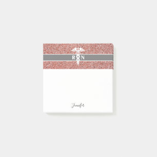 Personlig Nurse RN Ro Guld Glitter Caduceus Post-it Block