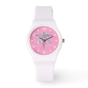 Personlig Nurse Silver Caduceus Rosa Dial Armbandsur