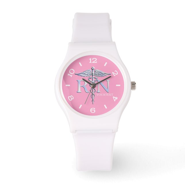 Personlig Nurse Silver Caduceus Rosa Dial Armbandsur (Framsida)
