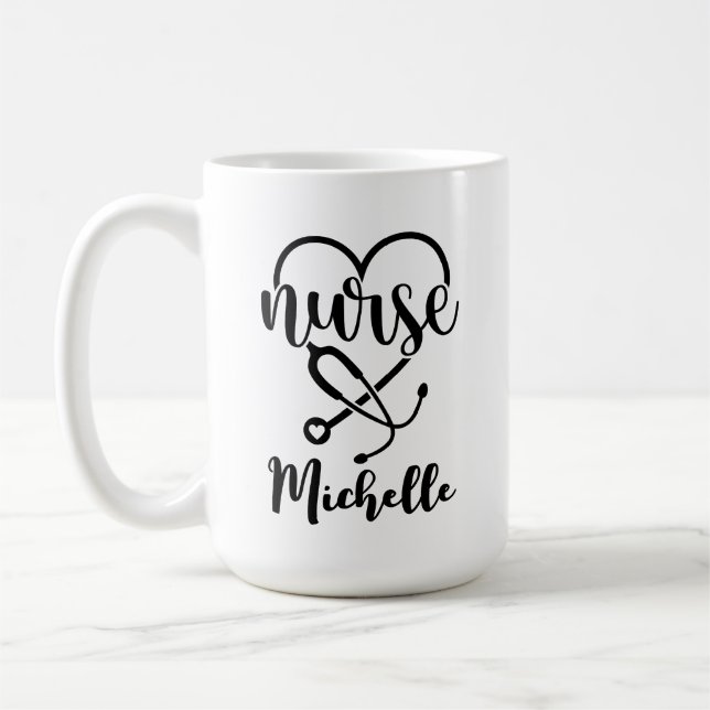 Personlig Nurse Stethoscope Minimalist Teckning Kaffemugg (Vänster)