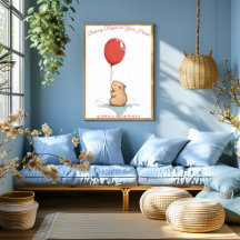 Personlig Nursery Art - Capybara & Red Balloon