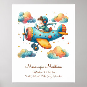 Personlig Nursery Art Child som flyger i Flygplan Poster