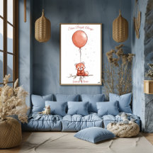 Personlig Nursery Art - Red Panda & Red Balloon