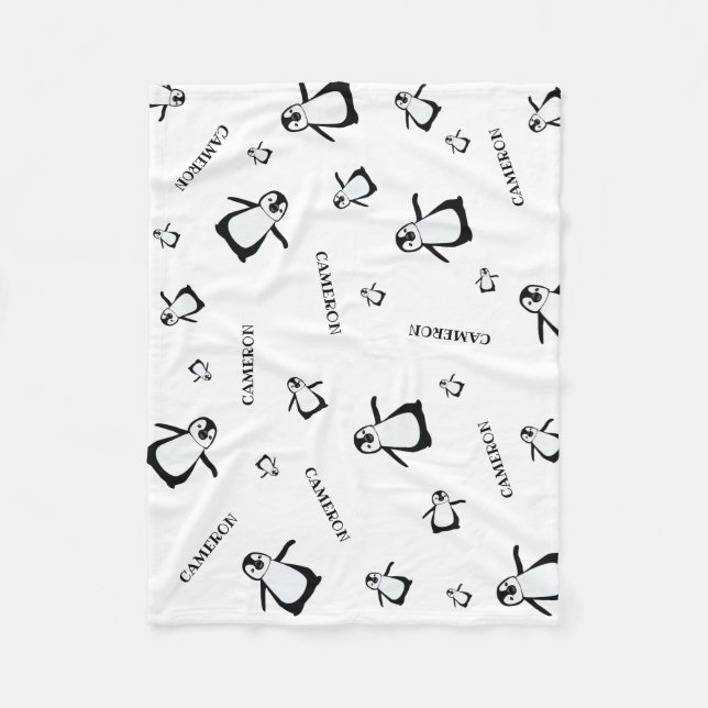 Personlig Nursery Black and white Penguin Fleecefilt (Framsidan)