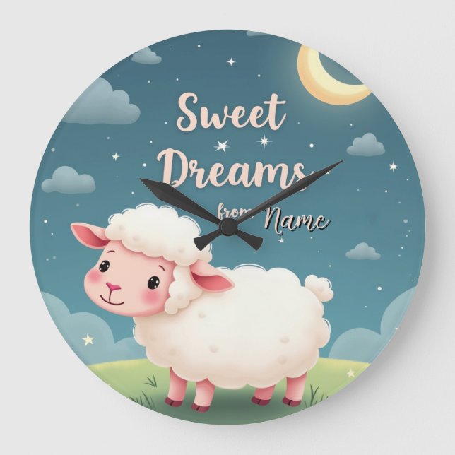 Personlig Nursery Clock - Fårbetning Natt S Stor Klocka (Framsida)