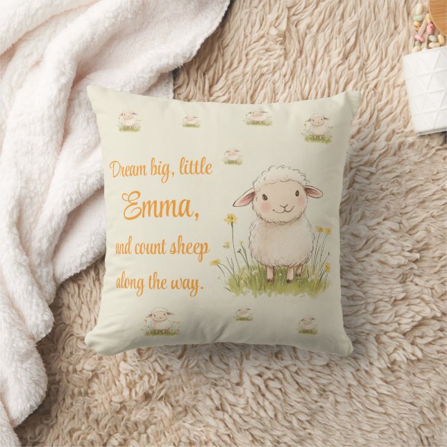 Personlig Nursery Decor, Cute Sheep, Anpassningsba Kudde (Filt)
